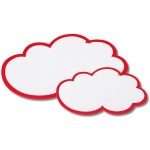 Moderations-Wolken, 25x42 cm, 20 Stück, weiß mit rotem Rand 